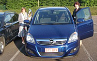 Hilde Van De Plas (left) and Suzy Bijnens (right), ready to carpool to work.