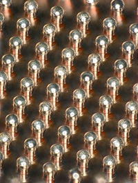 Finished solder bumps (bump diameter: 50 microns)